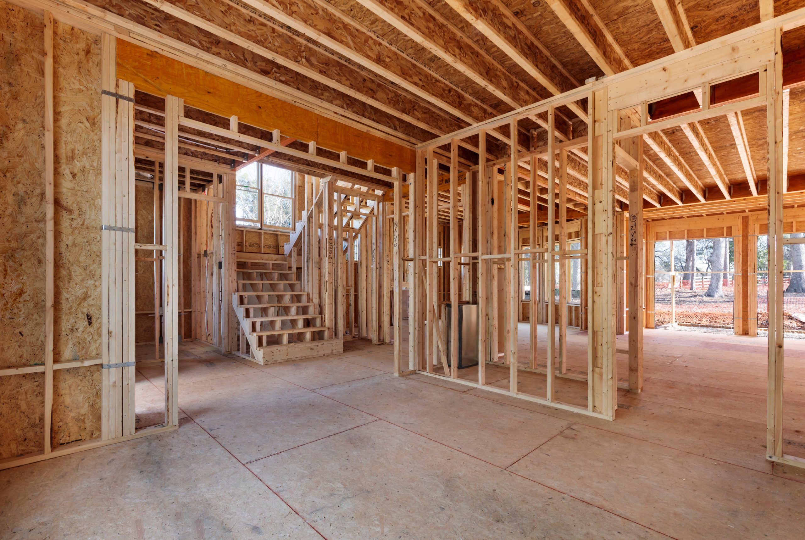 Interior,Of,A,New,Home,Construction,Showing,The,Entire,First